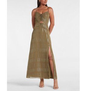 Express Metallic Ruched Front Cutout Maxi Dress
